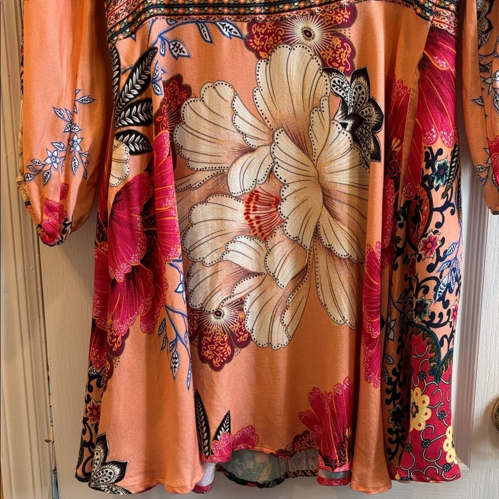 FARM RIO FOR ANTHROPOLOGY TOPANGA BOHO HIPPIE MINI MULTICOLORED FLORAL DRESS SM - Picture 12 of 14